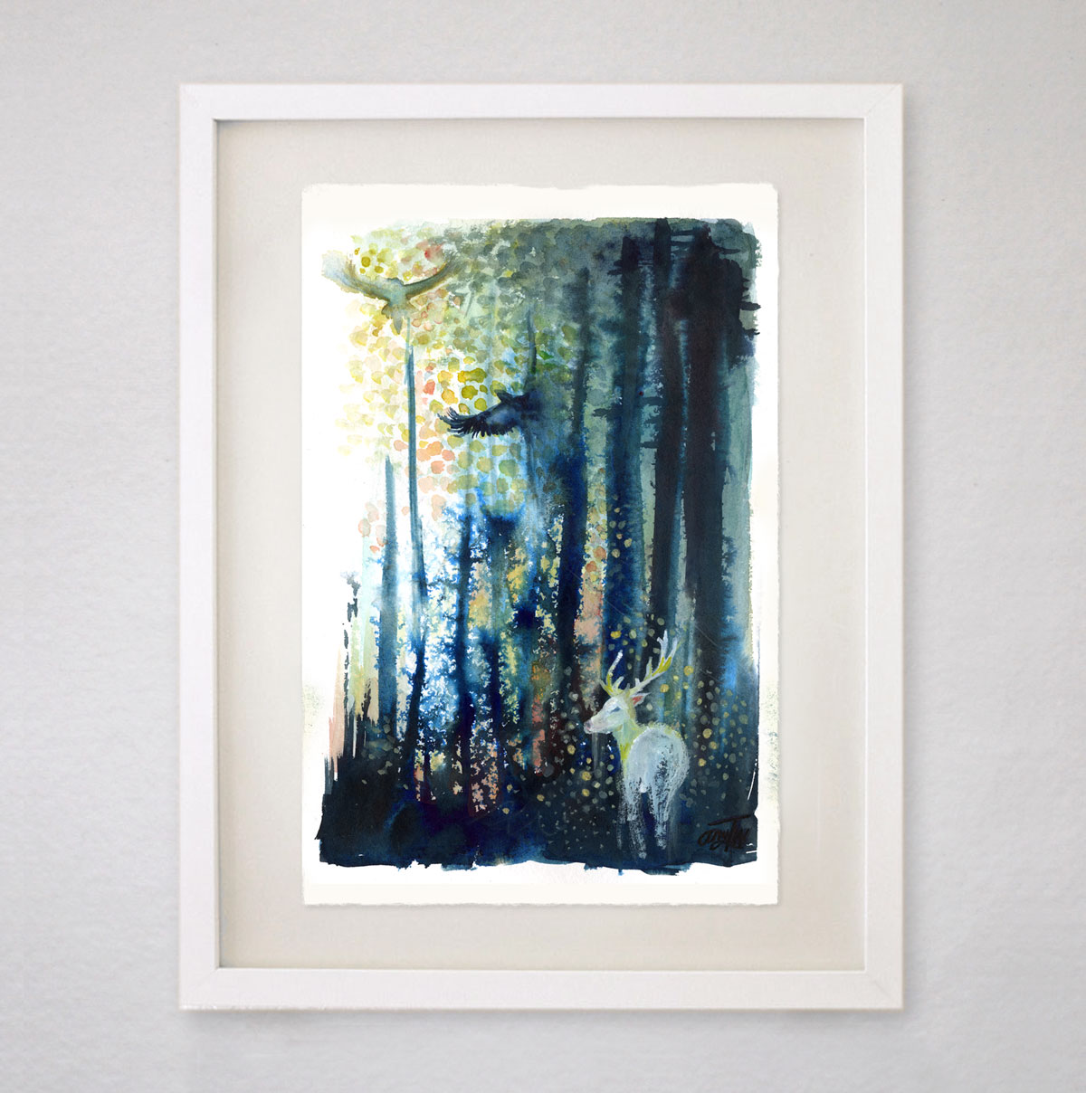 Deer in Forest Watercolor Painting